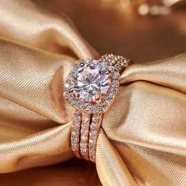 SweetJew 2 Carat Engagement Rings For Women Round Cut AAAAA Cubic Zirconia Ring Rose Gold Size 6.5