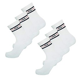 FILA Socks 6 Pair Sport socks, solid color, striped, UNISEX, (2x 3-pack), 3-5, 6-8, 9-11 (6-8 UK (39-42 EUR), White)
