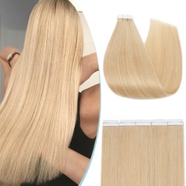 S-noilite Tape in Hair Extensions Human Hair 100% Remy Real Human Hair Natural Straight Skin Weft Hair Extensions #24 Natural Blonde (24inch,10pcs - 25g)