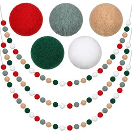 HunnmingRe 3 Pack Christmas Pom Pom Garland 19.7 Feet Christmas Felt Ball Decorations for Tree Indoor Home Room Cute Hangingornament Bead String Banner Xmas Decor Birthday Party Supply(Vintage)