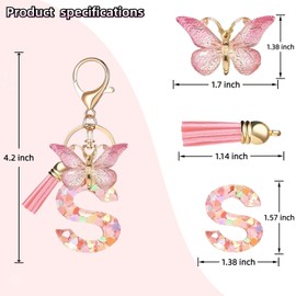 PGYMLSH Pink Initial Letter Keychains for Women Girls Butterfly Tassel Cute Keychains Handbag Car Key Accessories Gift (Pink Butterfly Letter S)