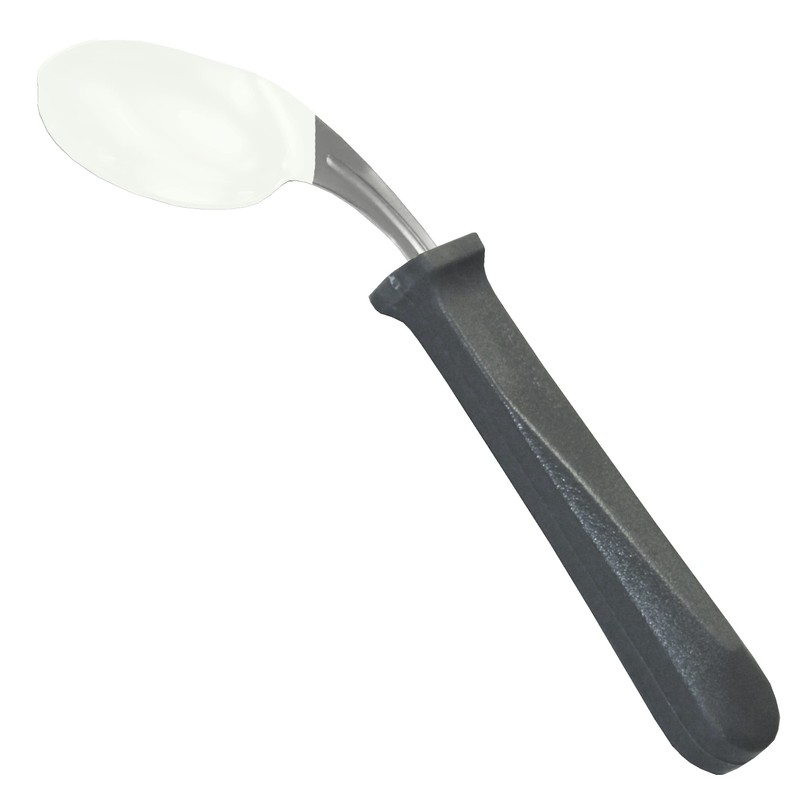 Rehabilitation Advantage Right Handed Grip Easy Coated Offset Spoon, Gray