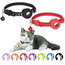 AlxMuNao Airtag GPS Cat Collar Collar Pet Safety Collar Sturdy and Durable and Added Light Reflective Design Anti-Loss Collar Adjustable with Bell Note: This Product Does not Include AirTag. (Black)