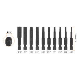 HARFINGTON 10 Pcs Impact Hex Head Wrench Drill Bit Set 1/4" Hex Shank 2" Length S2 Steel Magnetic Tips SAE Hex Power Bit Set for Power Drills Impact Drivers, Black