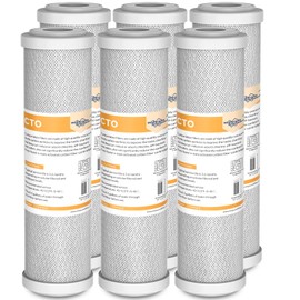 Membrane Solutions 5 Micron 2.5" x 10" CTO Carbon Block Water Filter Cartridge Replacement for Whole House Filtration Systems, Compatible with WFPFC8002, WFPFC9001, FXWTC, WHKF-WHWC, 6-Pack