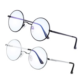 Brigtlaiff anteojos redondas de bloqueo de luz azul para hombres y mujeres, estilo John Lennon para juegos de computadora, anteojos de TV antifatiga ocular (negro + plateado)