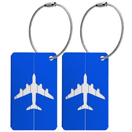 2 x Metal Luggage Tags with Name Tag and Airplane Design