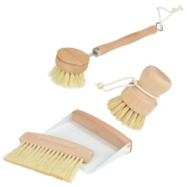 Macosa UMEN347_UMEN349_UMEN346 Washing Up Brush Vegetable Brush and Table Sweeper Set Natural Wood Metal Beech Wood Sisal Cleaning Brush Dish Brush Kitchen Accessories Cup Brush Scrubbing Brush