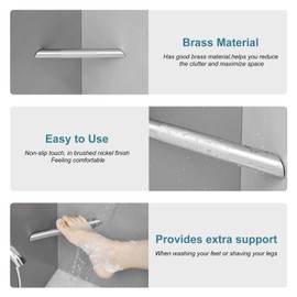 BWE Brushed Nickel Shower Foot Rest Corner Shower Bar for Shaving Legs Wall Mounted Hotel Shower Footplate Brass Rod Bathroom Footplate