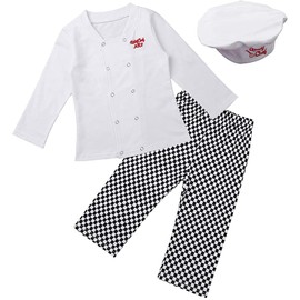 TAIKMD Baby Boys Girls Baker Cooking Costume Jacket with Pants Hat Clothing Set Outfit Chef Dress up (White, 6-12Months)