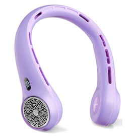 Hssio Portable Neck Fan with 4000mAh Rechargeable Battery & LED Display, Personal Cooler for Women/Men, 3-Speed Bladeless 360° Cooling Fans, Stylish Gift for Gym/Travel/Office,Light Purple