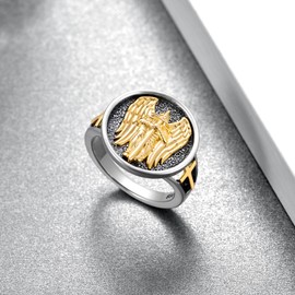 St Michael Ring 925 Sterling Silver St Michael the Archangel Ring for Men Religious Protector Archangel Michael Jewelry Gifts for Men Women (Size: 10)