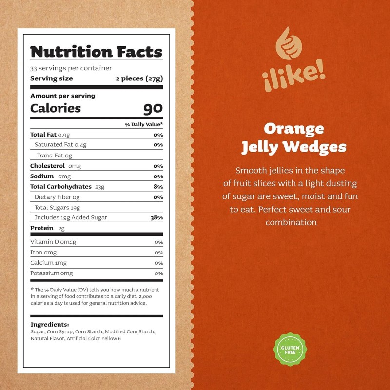 iLike! Orange Jelly Slices Candy, Sugar Dusted, Gluten Free, 2