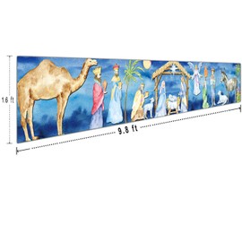 Manger Scene Religious Christmas Yard Banner Religious Merry Christmas Garden Sign Banner Holy Nativity Christmas Banner Xmas Home Yard Banner Decoration (9.8 X 1.6 FT)