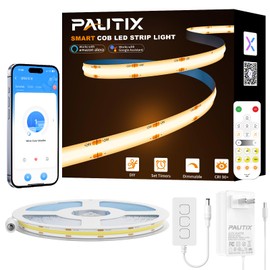 PAUTIX Smart COB LED Strip Light 32.8ft/10m,Warm White 2700K LED Strip,Compatible with Alexa/Google Assistant,Dimmable 24V LED COB Light Strip Kit for Kitchen,Bedroom,Cabinet,Living Room,Office
