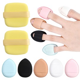 Pack of 5 finger powder puffs, 2 pieces sponges powder puff, for foundation, concealer and cosmetics - soft tassels and sponges for even and comfortable application of make-up