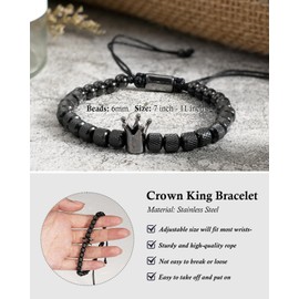 Yowivon To My Man Bracelet Black Bead Bracelets Cool Crown Adjustable Stainless Steel Bracelet Fashion Jewelry Romantic Birthday Father's Day Valentines Day Gifts for Him Husband