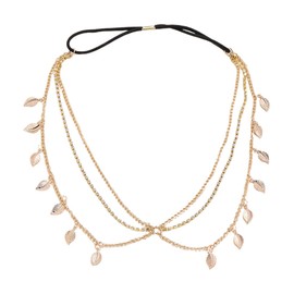 UEIOAVL Fashion Headbands for Women, 1 Piece Head Chain Crystal Headband Leaf Pendant Bridal Tiara Tassel Multilayer Hair Accessory Headband for Women and Girls (Gold)
