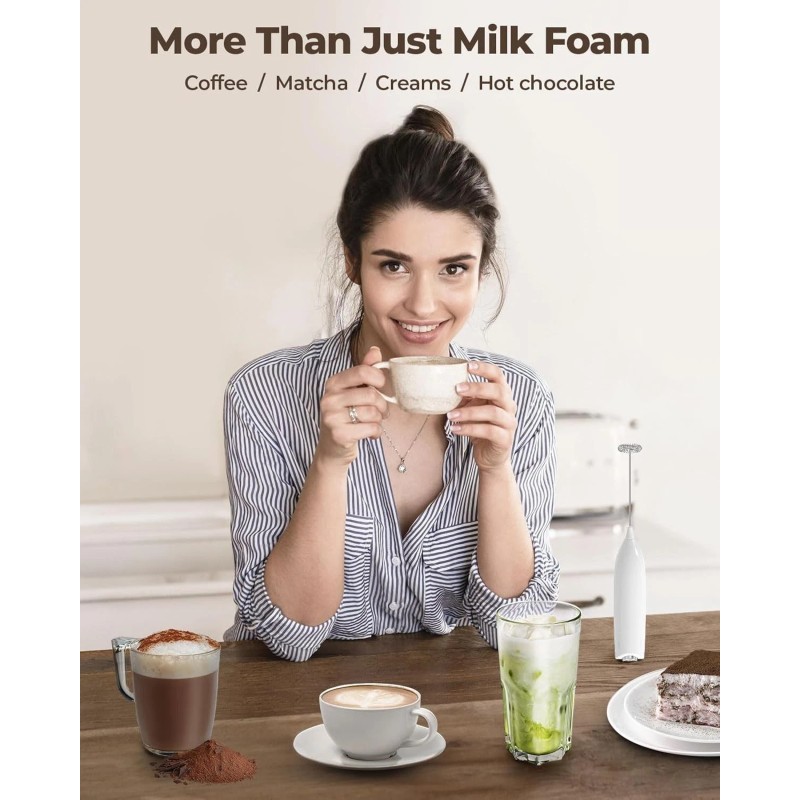 SIMPLETaste Milk Frother Handheld Battery Without Stand, Blizzard White