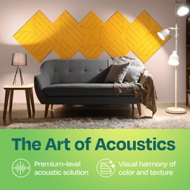 Ekkogo Acoustic Panels 12-Pack Soundproof Wall Panels 12"x12"x0.4" Decorative Sound Dampening for your Home, Office, Studio, Bedroom & More with Unique ModuArc Carving [Yellow Orange Gold]