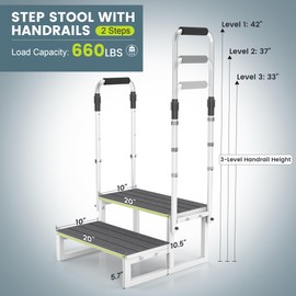 DEPSUNNY RV Steps with Dual Handrails, 2 Step Stool with Handle for Elderly