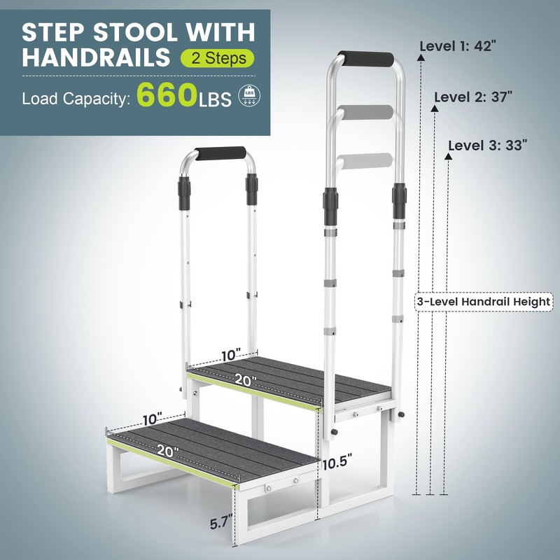 DEPSUNNY RV Steps with Dual Handrails, 2 Step Stool with