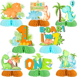 Dinosaur First Birthday Decorations Boy - 8pcs Dinosaur Honeycomb Centerpieces, One a Saurus Birthday Decorations, Dino Birthday Table Toppers for Roar Im 1 Jungle Safari Animal 1st Birthday