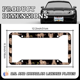 HCSS Cute Sloth License Plate Frames - 2 Pack Funny Animal Climbing Tree License Plate Holder, Aluminum Metal Rust-Proof Waterproof Car Decorative Tag Frame for Standard US 12x6 Inch
