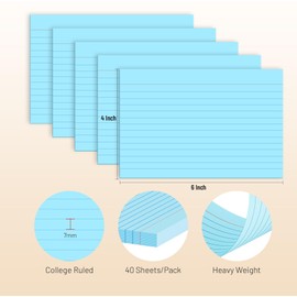 200 Pcs Index Cards 4 x 6 Inch Ruled Blue Index Cards, College Ruled Flash Cards for School, College, Office and Home Organization, Durable Study To Do List Note Cards with Ruled Lines, 5 Pack of 40