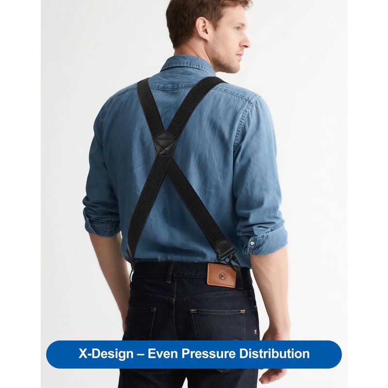 Gucass Men's X-Shape Braces, 3.8 cm Wide, Extra Strong, Elastic,