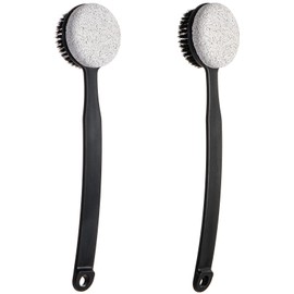 Beomeen Pumice Stone for Feet and Shower Brush with Long Handle 13.7",Hard Skin Callus Remover, 2 in 1 Foot Scrubber Brush, Back Scrubber Body Brush for Shower Deep Cleansing and Exfoliating (Curved)