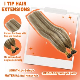 Sunny I Tip Hair Extensions Brown Ombre I Tips Human Hair Extensions Balayage Medium Brown Ombre Platinum Blonde ITips Real Hair Extensions Ombre Itips Natural Hair Extensions 14inch 50g