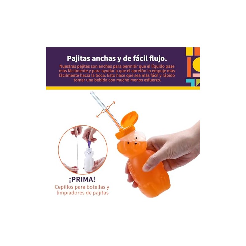 KOSMOX Vaso con Popote Reutilizable para Niños, Set de 3
