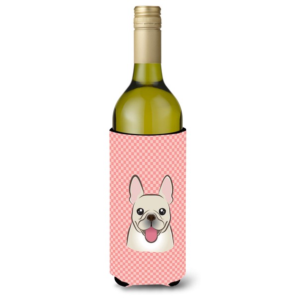 Caroline's Treasures BB1238LITERK Checkerboard Pink French Bulldog Wine Bottle Hugger