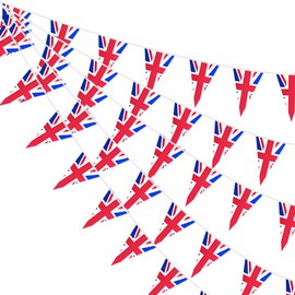 G2PLUS Union Jack Flag Bunting, 2x10M British Bunting Banner, 30PCS Reusable UK Garden Bunting, 14x21CM for Queen's Birthday Celebrating Decoration