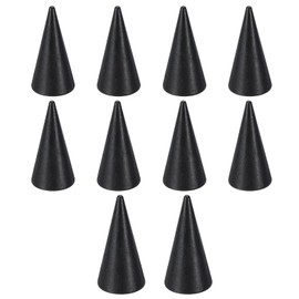 PATIKIL 50x25mm Natural Wood Cone Ring Holder, 10 Pack Finger Jewelry Display Stand Organizer Unpainted Wooden Cones for DIY Craft, Black
