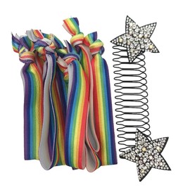 Lmlliang 10PC No Crease Ribbon Elastic Hair Ties,Elastic Hair Bands Ponytail Holder Invisible Star Hair Clips for Hair Accessories1#(Iridescence)