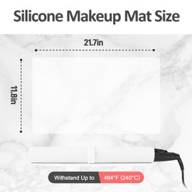 Silicone Makeup Mat for Vanity, 21.7" x 11.8" Heat Resistant Vanity Mat, Easy to Clean Water Vanity Protector Mat, Portable Heat Mat for Curling Iron for Use while Traveling (White Translucent)