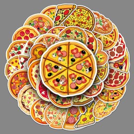 Pizza Stickers 50 Pcs Waterproof Cartoon Food Stickers for Water Bottle Scrapbook Bumper Laptop Luggage Phone Hard hat Cars Bike Guitar Skateboard Computer,Vinyl Decals for Teens Kids Girls