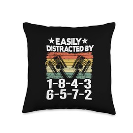 V8 Drag Racing & Funny Mechanic Gifts Men Women Easily Distracted by 1-8-4-3-6-5-7-2 Firing Order V8 Garage Throw Pillow, 16x16, Multicolor