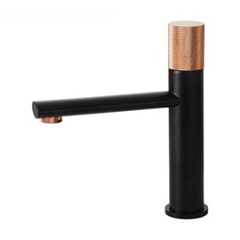 DUSJYOHRD Rose Gold Brass Bathroom Basin Faucet Knurling Handle Deck Mounted Hot Cold Water Mixer Tap(Black with Rose Gold)