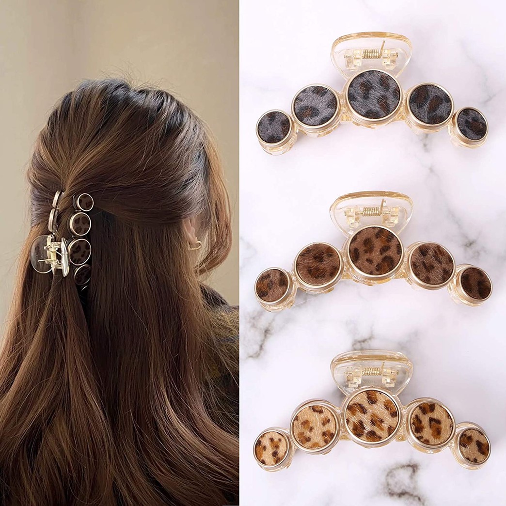 Big Hair Claw Clips No Slip Plastic Plush Leopard Print Big Hair Claw Clips Butterfly Hair Claw Clamp Large Strong Hold Barrette Hair Fashion Accessories for Women Girls 3pcs