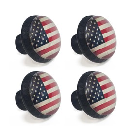 Artinhand 4 Pack Rustic American Flag Kitchen Cabinet Knobs Round Drawer Pulls Black Dresser Cupboard Door Handles