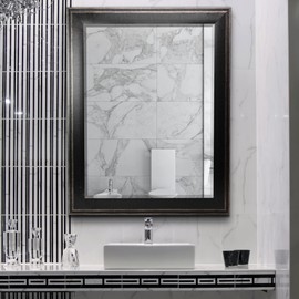 Head West Distressed Black Two-Step Framed Beveled Wall Mounted Vanity Mirror, Decorative Mirrors for Wall Decor, Bathroom Mirrors for Over Sink, Bedroom, Living Room, Entryway, Hallway 32x44