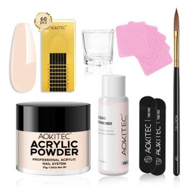 Aokitec Acrylic Nail Set - Pink/Clear/White Acrylic Powder and Acrylic Liquid Set with Acrylic Nail Brush