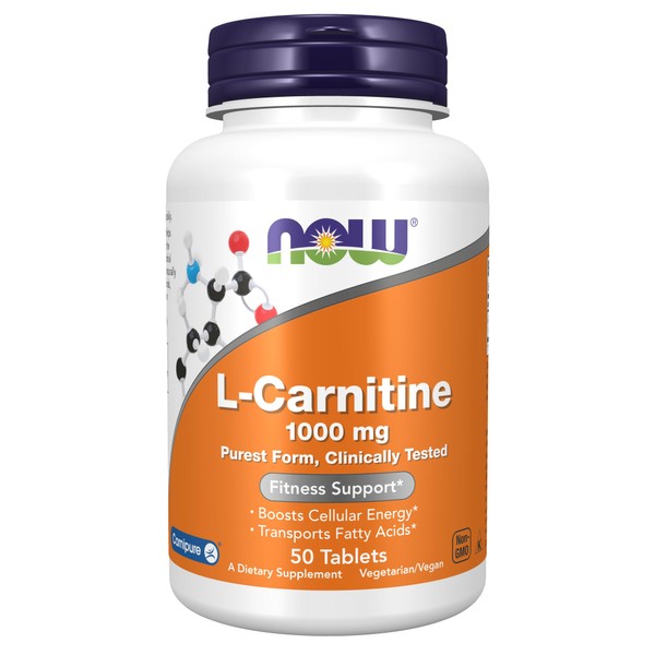 NOW Supplements, L-Carnitine 1,000 mg, Purest Form, Amino Acid, Fitness Support*, 50 Tablets