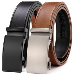 CHAOREN Leather Belts for Men 2 Pack - Ratchet Belt 1 3/8" in Gift Set Box - Micro Adjustable Belt Meet Almost Any Occasion and Outfit