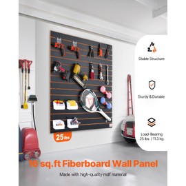 VEVOR Slatwall Panel, 16 sq.ft, Versatile Durable Slat Wall Panel with MDF Material & 3 in Groove, Aesthetic Easy to Clean Slat Wall Panel with Melamine Surface, Fit for Bicycles, Hammers, etc.
