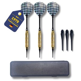 BEST SPORTING Fortune Safety Darts, 3 Darts with Plastic Tip and Brass Sleeve, Soft Dart Set, E-Dart Arrows in 16, 18 or 21 g, Includes Replacement Tips and Dart Case
