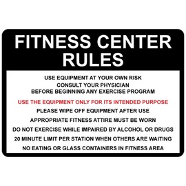 New Metal Sign Fitness Center Rules Use Equipment at Your Own Risk Aluminum Plaque Sign for Outdoor & Indoor 12" x 8"